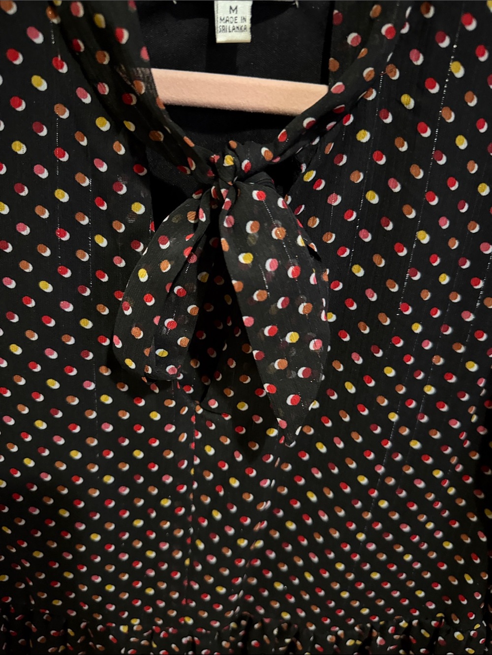 Signature by Robbie Bee Black Long Sleeve Tiered Dress with Pink Dots - Picture 3 of 3